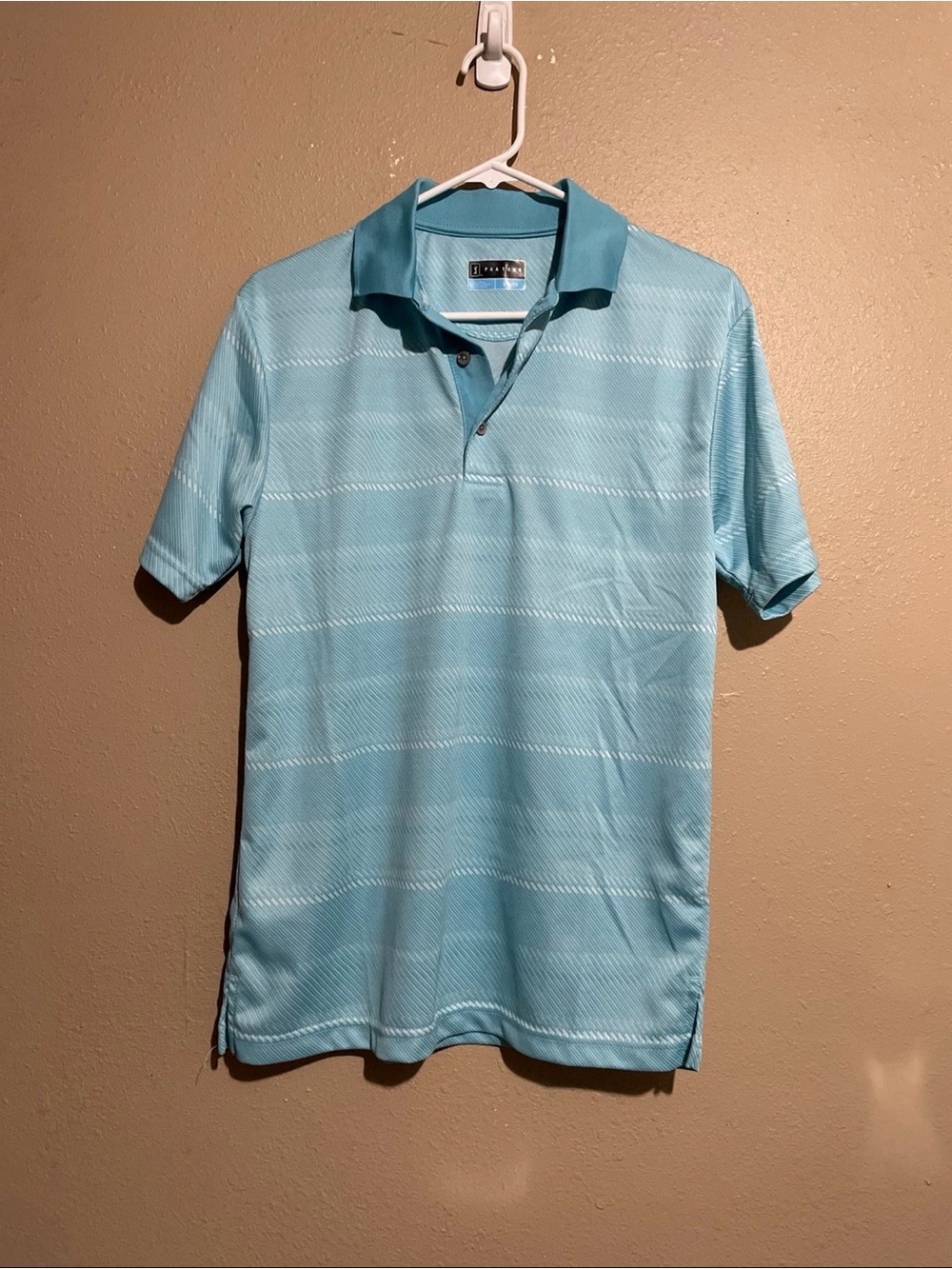 PGA Tour Blue Teal Striped Short Sleeve Golf Polo Shirt Men’s S